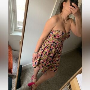 XOXO Floral Strapless Mini Summer Dress Sz S Fit & Flared
